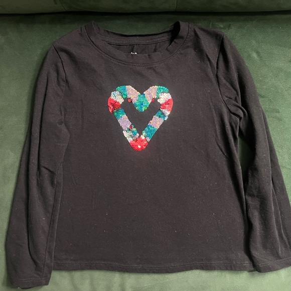 Black Long Sleeve Kids Shirt with Sequin Heart Design - Picture 4 of 4